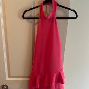 Halter BooHoo hot pink open back dress NWT